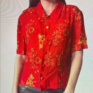 Floral Red Button-Up Women's Top